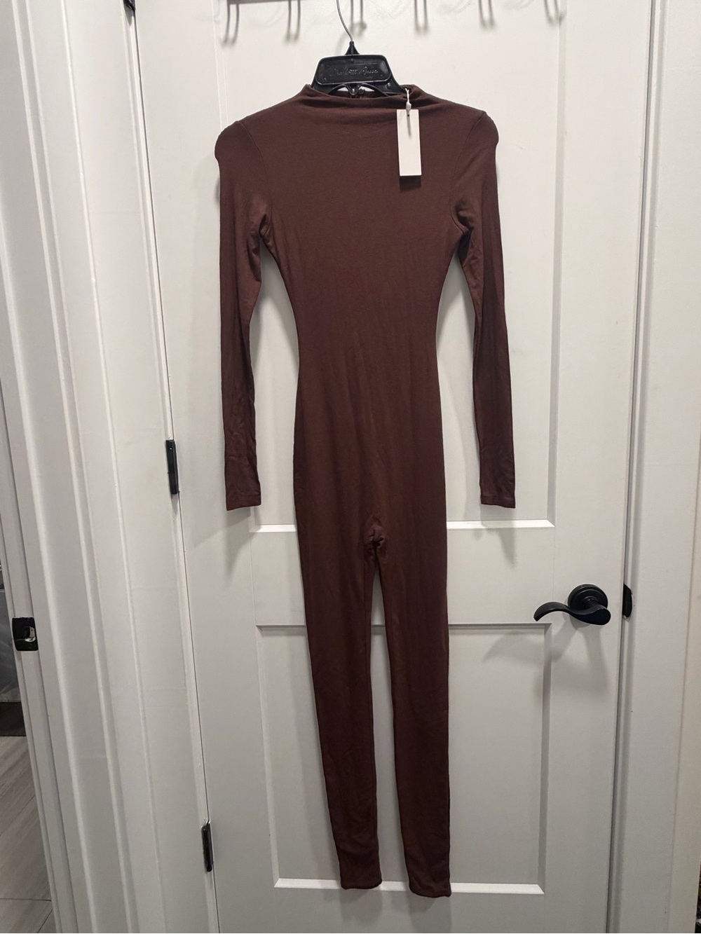 NWT Naked Wardrobe Brown Mock Neck Long Sleeve Jumpsuit Catsuit Bodycon Size XS